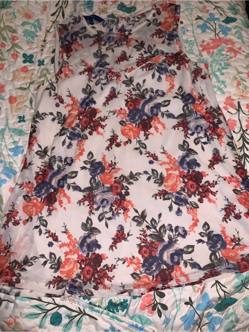 Apt. 9 White A-Line Skirt with Coral and Navy Floral Print